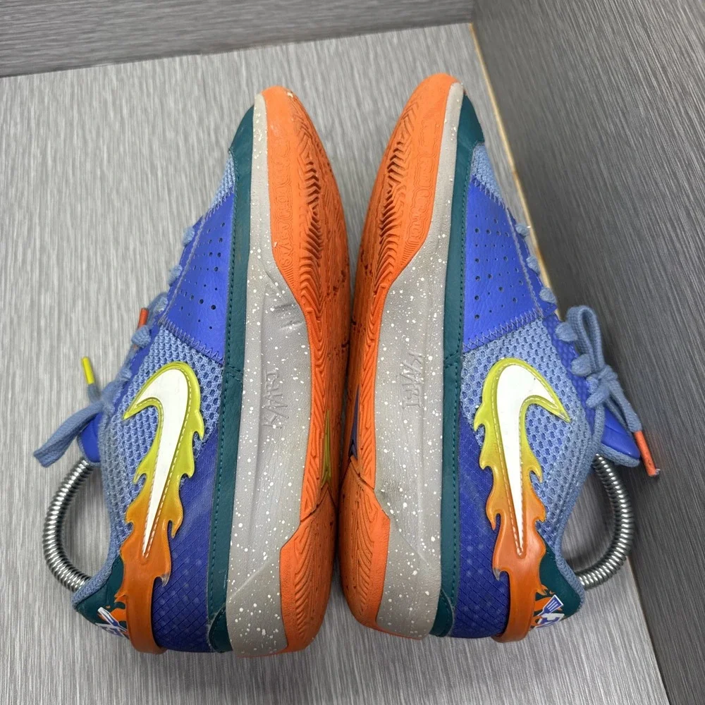 Nike Zoom‎ Court Dragon GS Basketball Shoes Blue Orange Flames Kids 4.5Y
